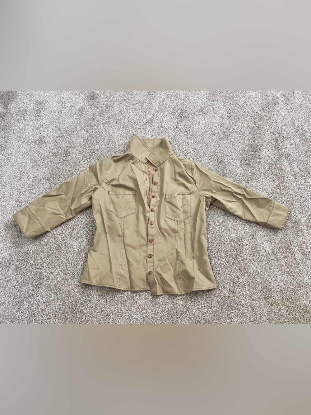 Vintage Ansonier beige Collard Jacket Cotton Blouse